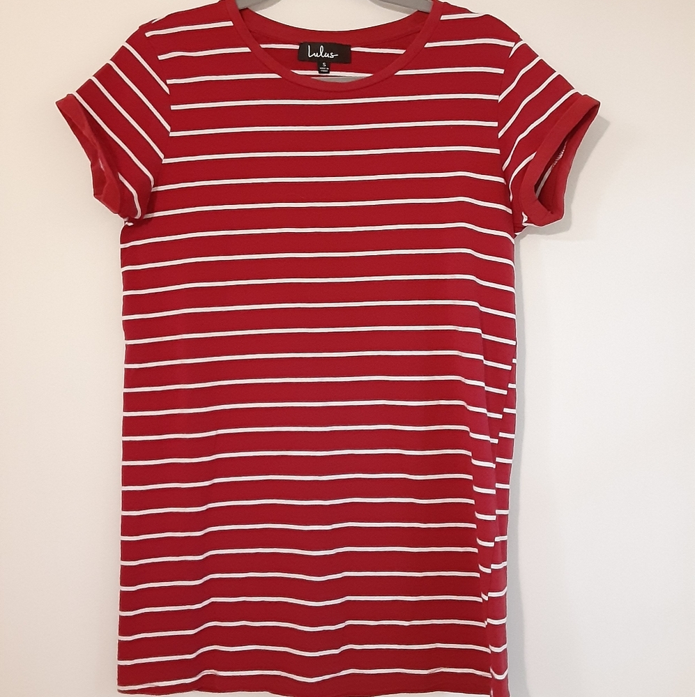 Lulus Red Striped Jersey Mini Dress Small